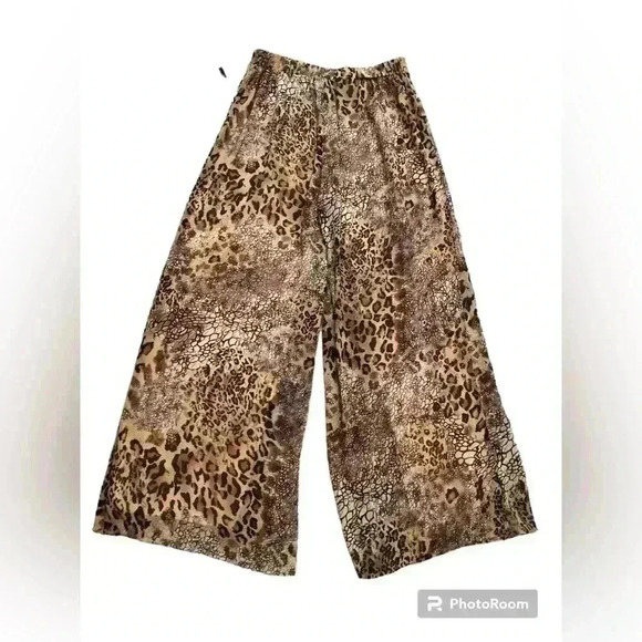 New Directions Mob Wife Women’s Small Brown/Tan Animal Print Palooza Pants - Picture 1 of 6